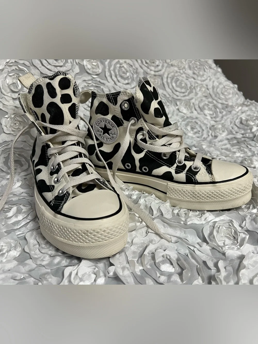 Converse High Top Sneakers - Black & White Cow Pattern